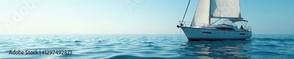 Fototapeta Sailboat anchored in calm sea with waves gently lapping at its hull, vessels, boats