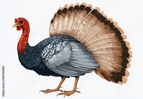 Obraz Stunning Illustration of a Colorful Domestic Turkey with a Majestic Fan of Feathers Displayed in Vibrant and Detailed Artwork