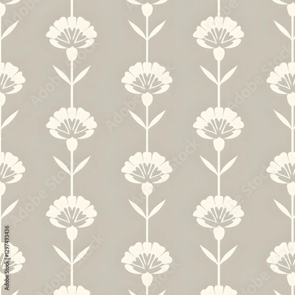Fototapeta Simple repetitive floral pattern of white flowers on a beige background