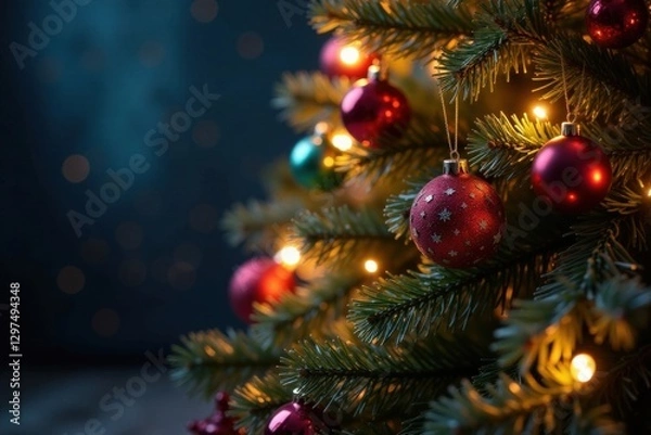 Obraz Sparkling Christmas tree with colorful ornaments and shimmering lights, decorations, decoration