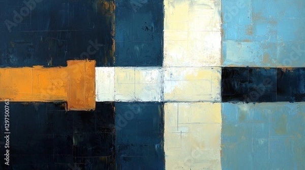 Fototapeta Abstract geometric composition featuring bold colors and textured layers, creating visual depth