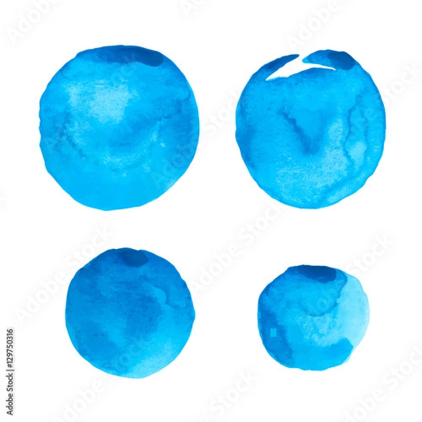 Fototapeta Watercolor splash seamless pattern, vector watercolour blue round stains