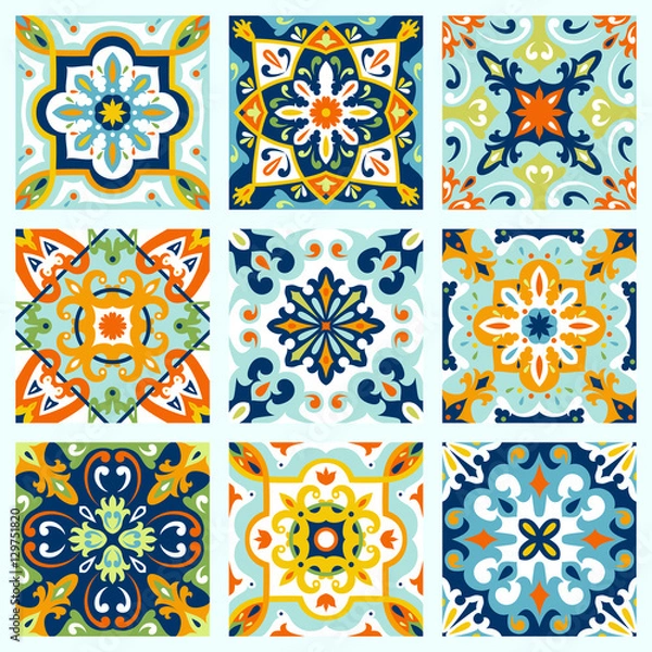 Fototapeta Set with Beautiful seamless ornamental tile background.