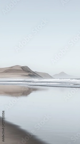 Obraz Serene Beach Landscape with Calm Waves and Pale Sand