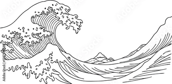 Fototapeta wave kanagawa black and white