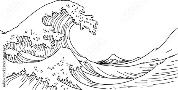 Fototapeta wave kanagawa black and white