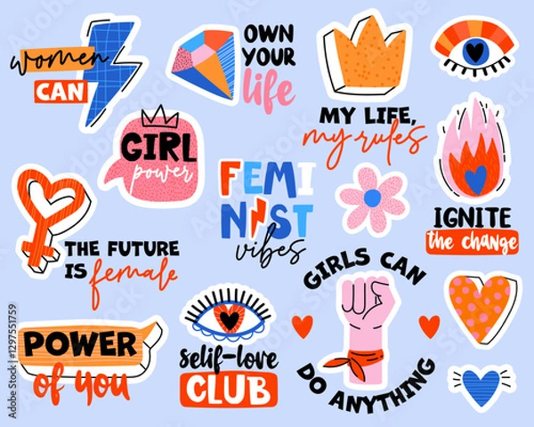 Obraz Feminist set of sticker. Vector illustartion with signs and slogans