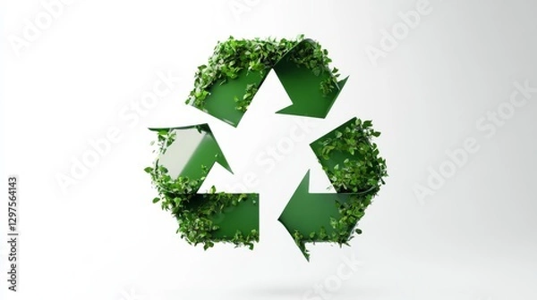 Fototapeta Green Recycle Symbol 3D Render, Foliage, Eco-Friendly Concept, Sustainability, Recycling Recycling, Eco-friendly