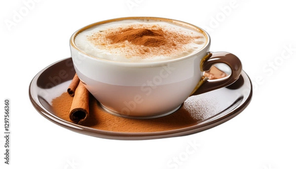 Fototapeta Cup of cappuccino coffee with cinnamon isolated on transparent background