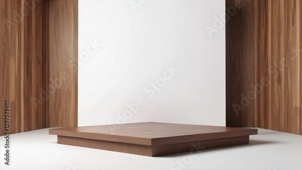 Obraz Minimalist Wooden Stage in a Neutral Interior Setting for Display