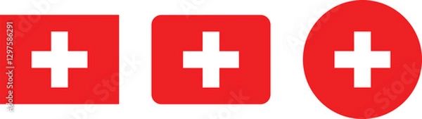 Fototapeta Three variations of the Swiss cross emblem on red backgrounds