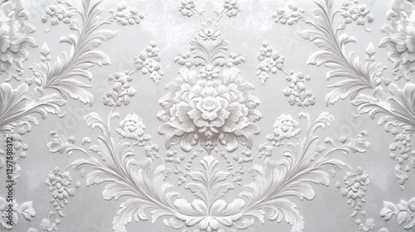 Fototapeta White floral patterns on textiles