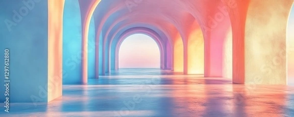 Obraz Serene Pastel Archways in Open Space, Generative AI