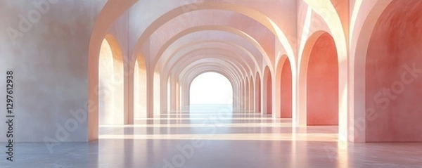 Obraz Serene Pastel Archways in Open Space, Generative AI