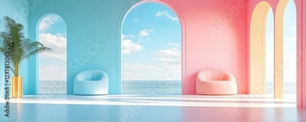 Obraz Serene Pastel Archways in Open Space, Generative AI