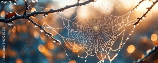 Obraz Delicate Strands of a Web Glisten in Morning Light, Generative AI