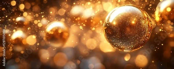 Fototapeta Golden Spheres Gracefully Floating in a Warm Glow, Generative AI
