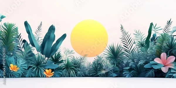 Obraz Pastel scene with greenery and shapes, Generative AI