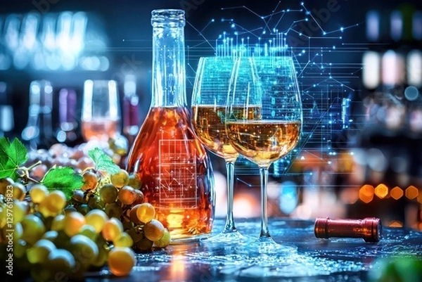 Obraz Tech-enhanced concepts in wine and oil industries.