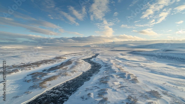Fototapeta Aerial View of Aurora Over Arctic Wilderness