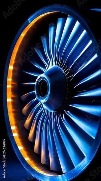 Fototapeta Striking Jet Engine Turbine Blades with Dynamic Lighting and Metallic Structure Detail Art Design