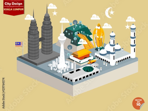 Fototapeta beautiful design vector of kuala lumpur malaysia,kuala lumpur city design in perspective,cute design of kuala lumpur
