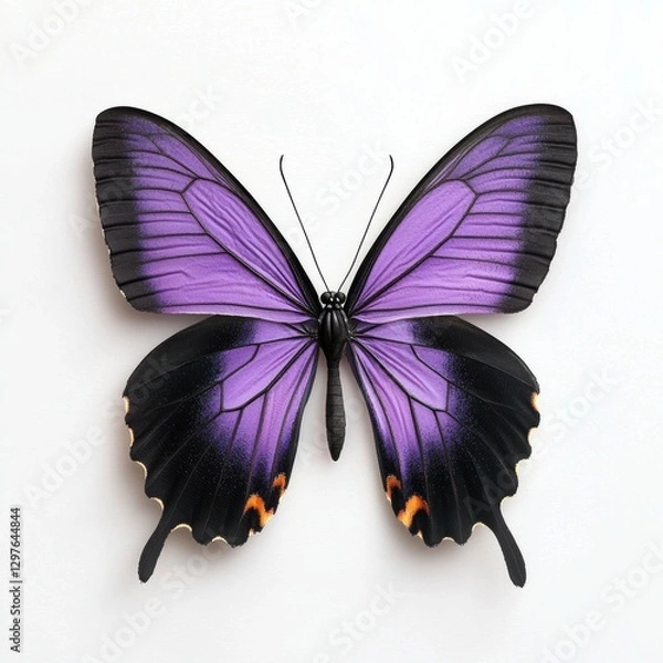 Fototapeta A stunning purple butterfly with intricate wing patterns, showcasing vibrant hues against a neutral background.