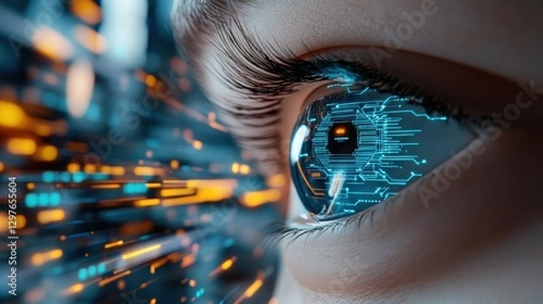 Fototapeta Technological eye closeup digital world macro photography futuristic environment intimate viewpoint cybernetic concept