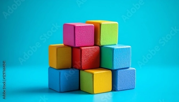 Fototapeta Abstract block structure representing teamwork, growth, and strategic progress, bright colors, modern design, illustrating collaboration and forwardthinking vision