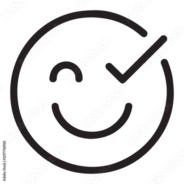 Fototapeta Smiling Face Symbol Depicting Happiness and Positivity in Black and White Style. check mark