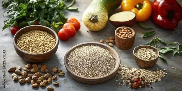 Obraz spices and herbs on wooden table