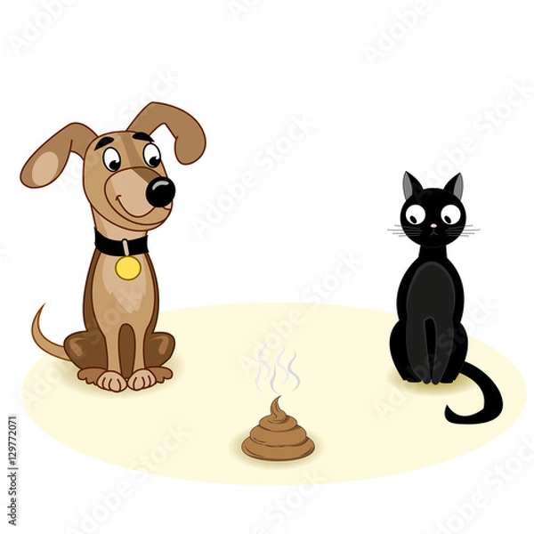 Fototapeta Dog with a cat and a turd