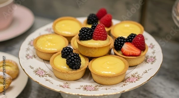 Fototapeta Delicious Lemon Tarts with Fresh Berries: A Delightful Pastry Platter