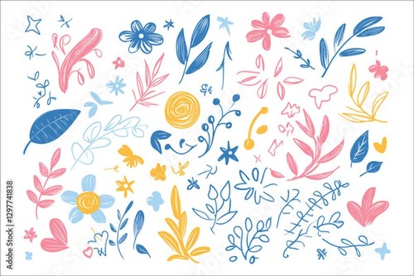 Obraz Hand-Drawn Floral Patterns - Colorful AI-Generated Vector.