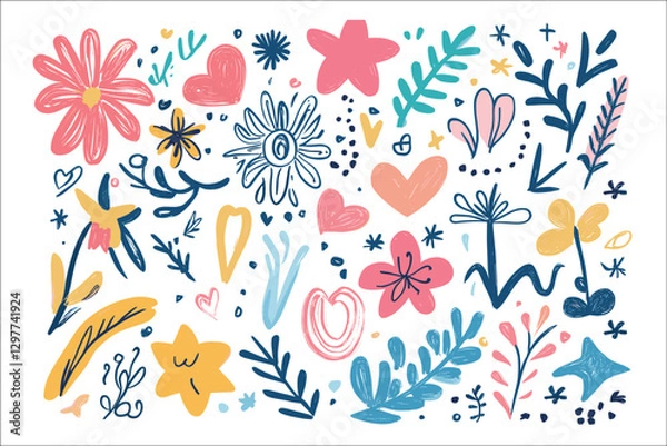 Fototapeta Hand-Drawn Floral Patterns - Colorful AI-Generated Vector.