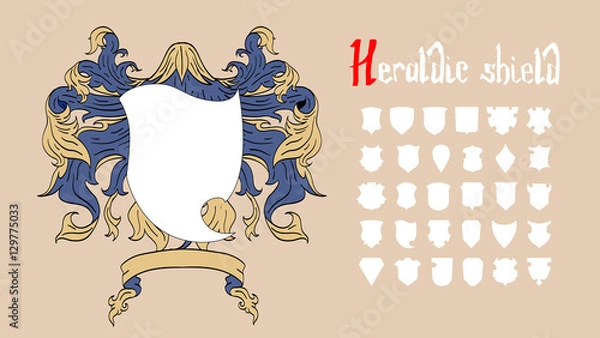 Fototapeta Vector Heraldic Shield Set, 30 shields