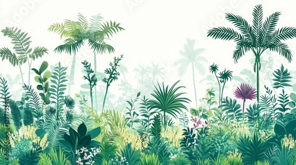 Fototapeta Ethereal botanical landscape with misty trees and subtle colors evoking calm nature scenery suitable for background and design element