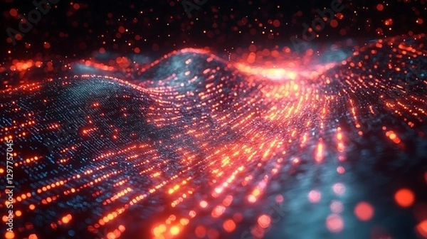 Obraz Abstract Red and Blue Glowing Particle Wave Background Digital Art