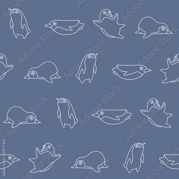 Obraz Outline Vector Penguin Pattern Illustration Seamless for Wallpaper Background Cover Packaging