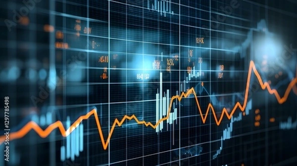 Fototapeta Dynamically Rising Financial Growth Chart with Blurred Corporate Figure in the Background Photographed with a Professional and Creative Touch along with Dramatic Lighting