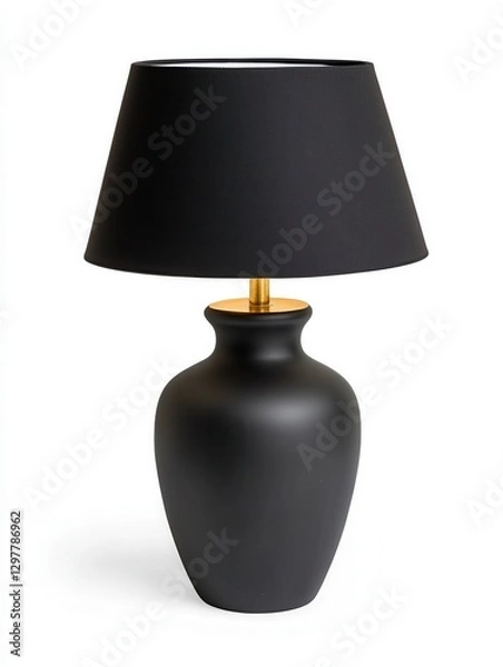 Fototapeta Black Table Lamp with Fabric Shade on White Backgrounds. Elegant