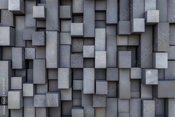Obraz Textured gray wall with three dimensional geometric blocks creating modern design. arrangement of cubes adds depth and visual interest to surface