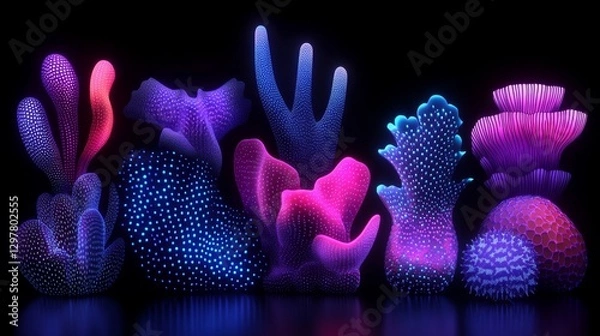 Obraz Vivid bioluminescent deep sea coral reef glowing underwater with vibrant fluorescent colors fantasy alien abstract background