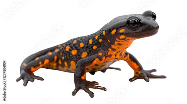 Obraz Salamander's Vibrant Skin: Capturing a striking studio shot of a fire salamander, showcasing its bold orange and black markings.