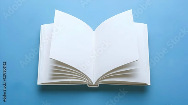 Fototapeta Open White Book With Blank Pages on a Blue Surface for Education and Reading