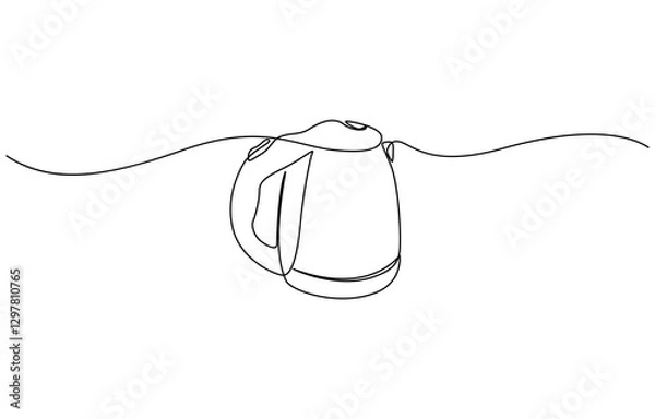 Fototapeta One continuous line drawing of kettle isolated on white background. cooking and kitchen concept, Electric kettle. Icon. A simple drawing of a continuous line of a kitchen electric appliance.