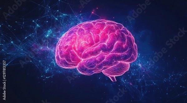 Obraz Abstract Pink And Blue Brain Particle Network