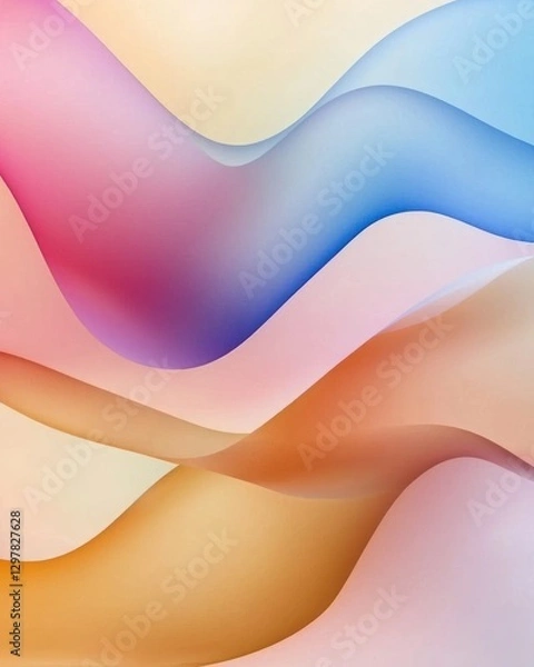 Fototapeta A beautiful abstract background with soft pastel waves in shades of pink, blue, and yellow, creating a smooth, flowing texture.