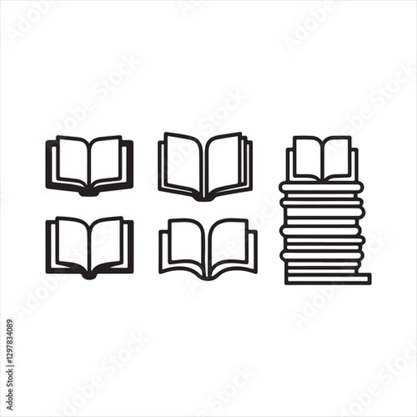 Fototapeta Book Icon Set Outline Style,Open Book and Stack Books Icons,Library and Reading Book Icons