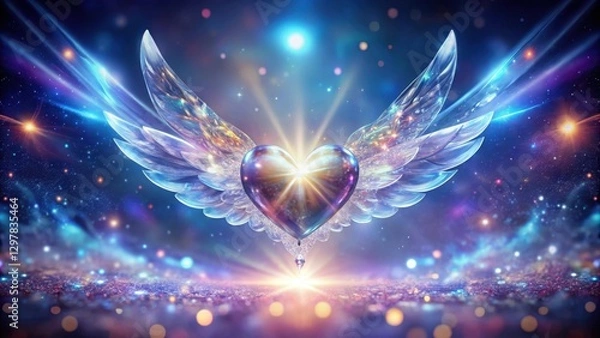 Fototapeta Celestial Heart with Luminescent Wings Soaring Through a Sparkling Cosmic Expanse